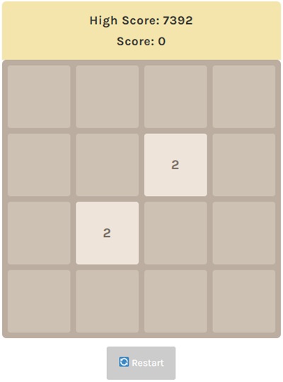 Puzzle game board with numbered tiles merging on a 4x4 grid